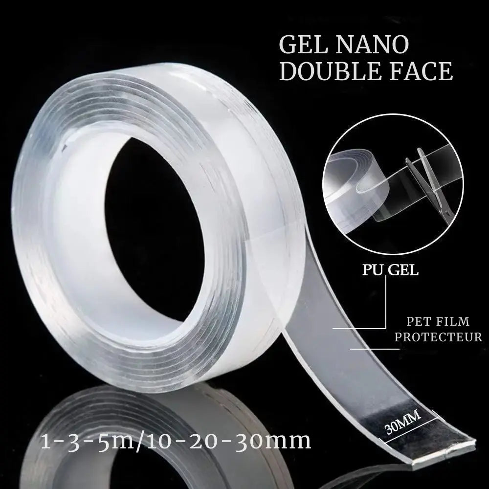 Bande adhésive double face Nano – 1/3/5 m, transparente, étanche et repositionnable, sans traces pour cuisine, salle de bain et maison.
