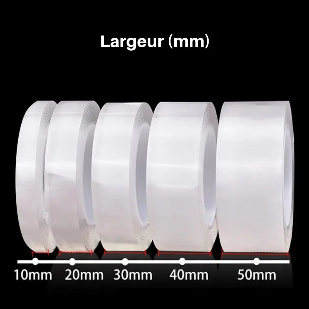 Bande adhésive double face Nano – 1/3/5 m, transparente, étanche et repositionnable, sans traces pour cuisine, salle de bain et maison.