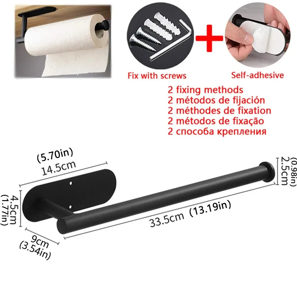 Support essuie-tout inox – Fixation adhésive sans perçage ou vissée, cuisine & salle de bain
