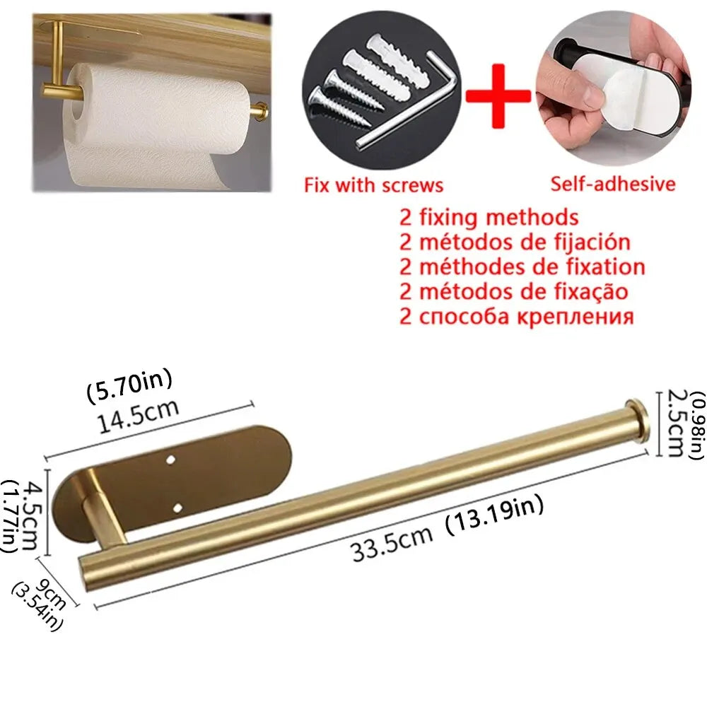 Support essuie-tout inox – Fixation adhésive sans perçage ou vissée, cuisine & salle de bain
