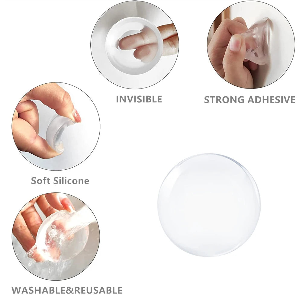 Butée de Porte Ronde Transparente en Silicone (Lot de 6) – 40 mm & 50 mm, Autocollante, Antidérapante, Anti-Choc, Réductrice de Bruit et Protection Murale