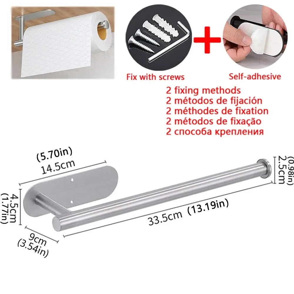 Support essuie-tout inox – Fixation adhésive sans perçage ou vissée, cuisine & salle de bain