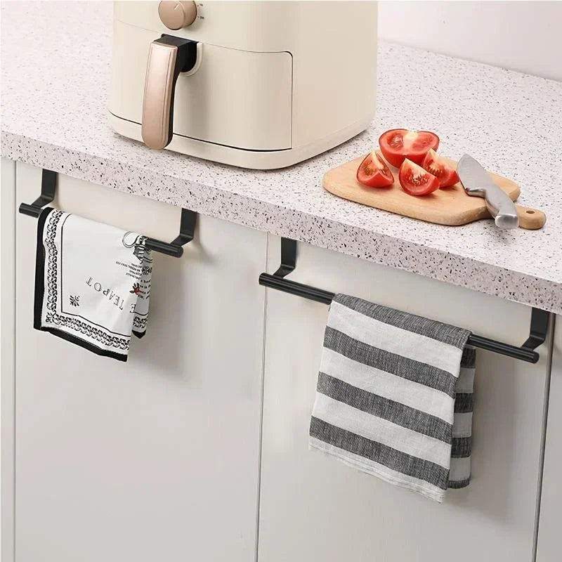 Porte-serviettes sans perçage pour cuisine & salle de bain – Installation facile sur porte, design moderne, idéal pour torchons et serviettes - noir - deux dimensions