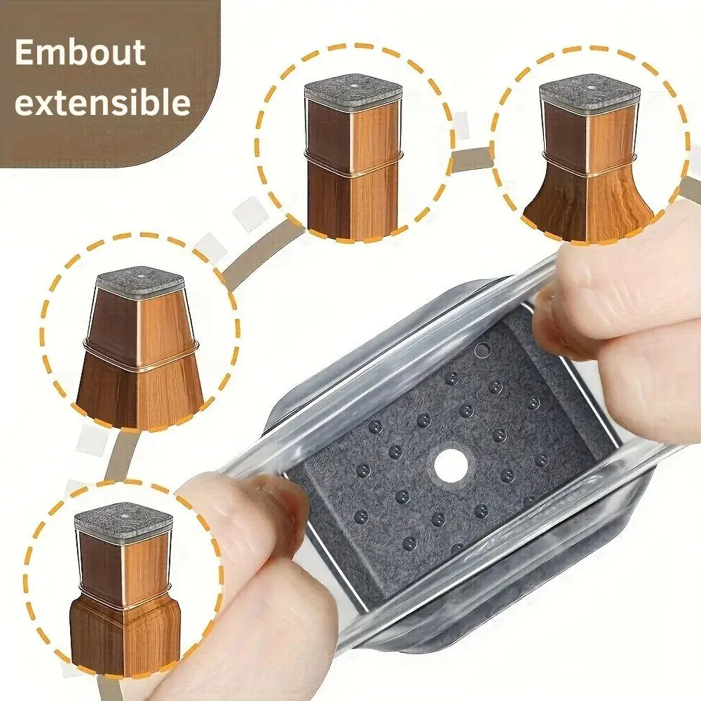 Embout extensible en silicone avec patin feutre pour pied de chaise – protection anti-rayures et réduction du bruit