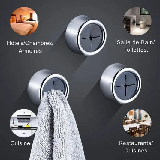Lot de 3 clips muraux ronds pour torchons, fixation sans perçage — utilisables en cuisine, salle de bain, hôtel ou restaurant.