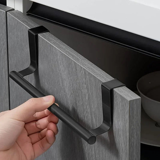Porte-serviettes sans perçage pour cuisine & salle de bain – Fixation sur porte, design noir mat, rangement pratique